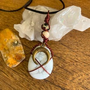 NEW Wire Wrapped White Howlite Crescent Boho Bohemian Festival Necklace